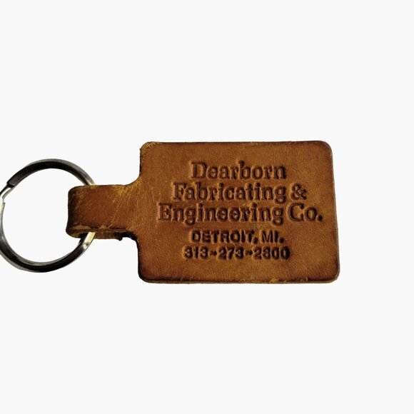 Leather Stamp Keychain Dearborn Fabricating Manufacturing Detroit Michigan VTG - Picture 3 of 5